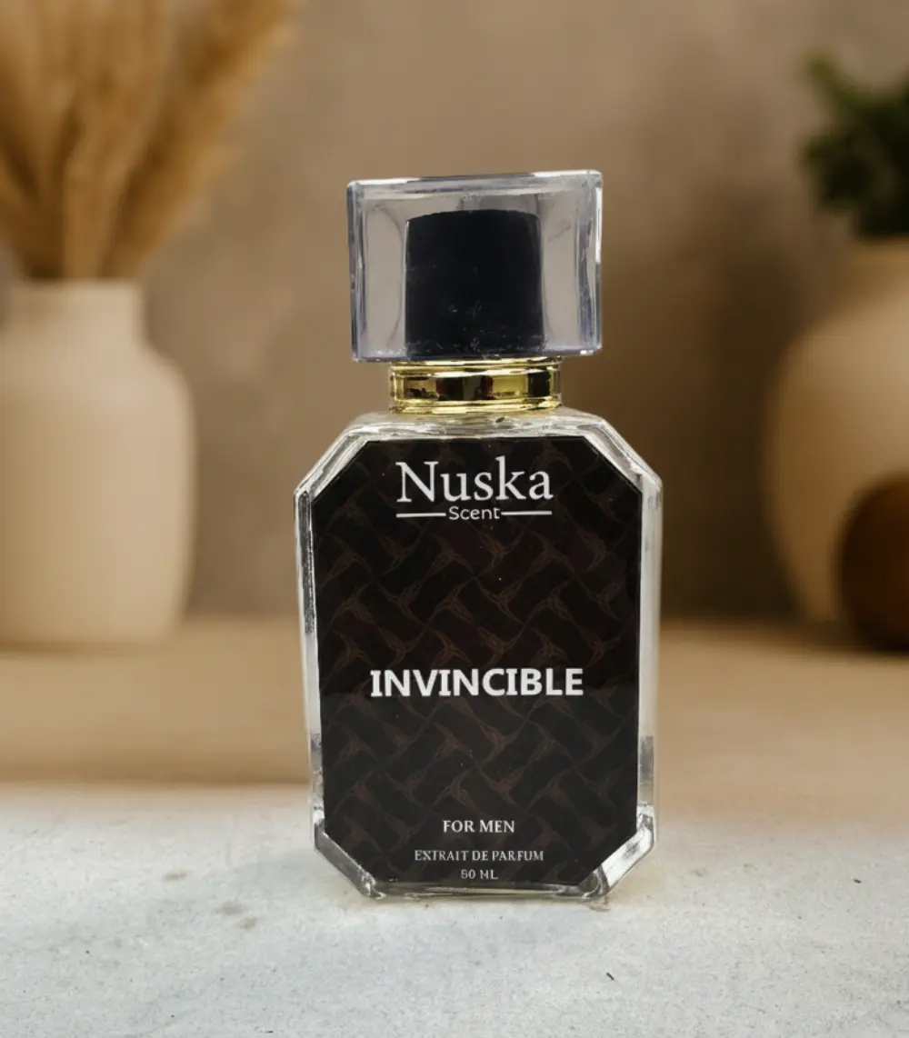 Invincible men’s perfume by Nuska Scent – long-lasting citrus and woody fragrance for confident men in Pakistan