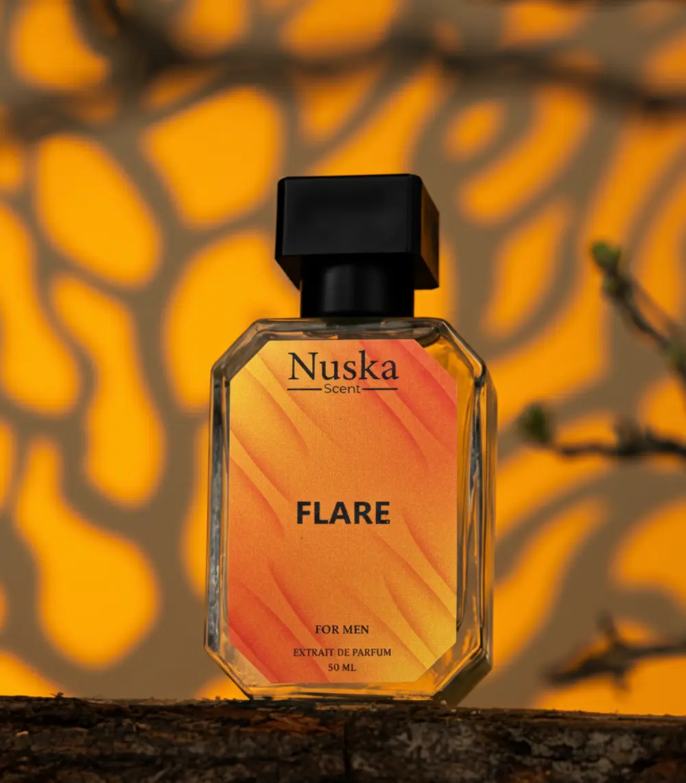 Flare men’s perfume by Nuska Scent – long-lasting citrus, amber, and woody fragrance for men in Pakistan